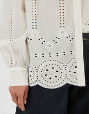 Long Sleeve Broderie Shirt, White (WHITE), large