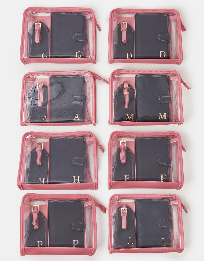 Initial Passport Holder & Luggage Tag, Blue (NAVY), large