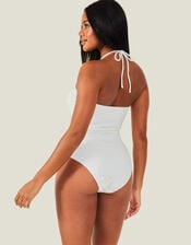 Ring Halter Neck Swimsuit , White (WHITE), large