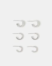 3-Pack Sterling Silver-Plated Mini Hoop Earrings, , large