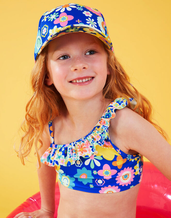 Girls Boho Floral Cap, Blue (BLUE), large