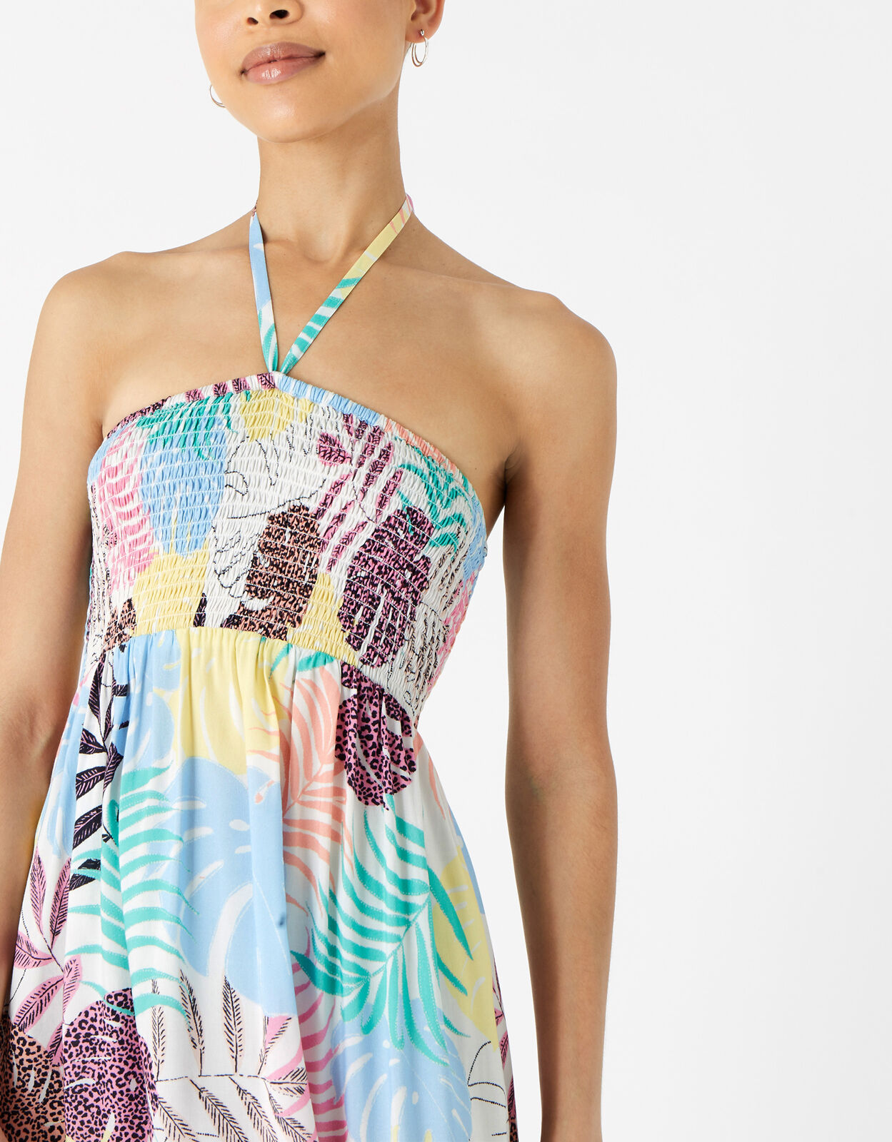 Palm Print Bandeau Dress Multi