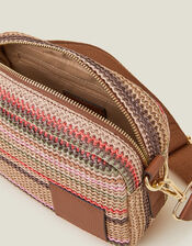 Small Stripe Raffia Cross-Body Bag, , large