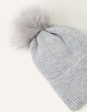 Knit Pom-Pom Beanie , Grey (LIGHT GREY), large