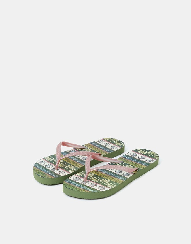 Palm Print Flip Flops, Green (GREEN), large