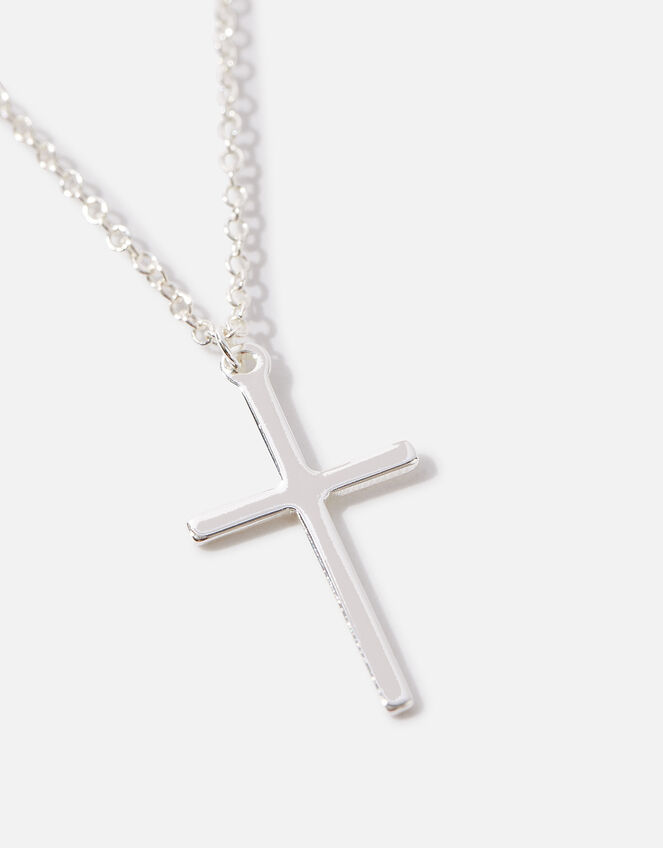 Sterling Silver Cross Charm Pendant Necklace, , large