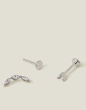 2-Pack Platinum-Plated Surgical Steel Diamante Flatback Stud Earrings, , large