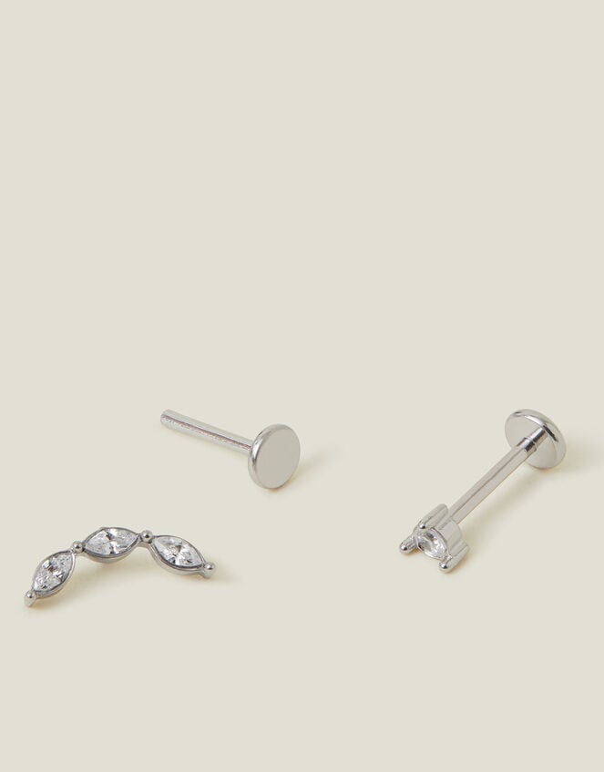 2-Pack Platinum-Plated Surgical Steel Diamante Flatback Stud Earrings, , large
