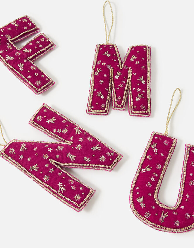 Embellished Initial Hanging Decoration, Pink (FUCHSIA), large