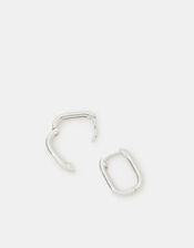 Sterling Silver Rectangular Huggie Hoop Earrings, , large
