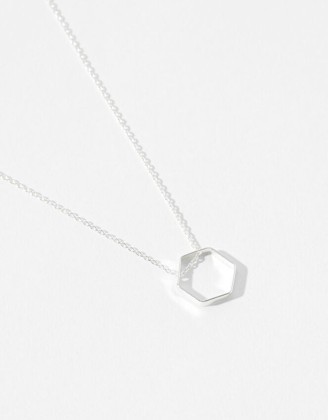 Sterling Silver Hexagon Necklace, , large