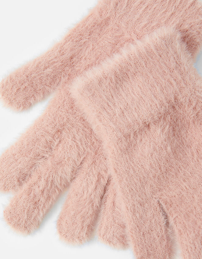 Stretch Fluffy Knit Gloves Set of Two, Pink (PALE PINK), large