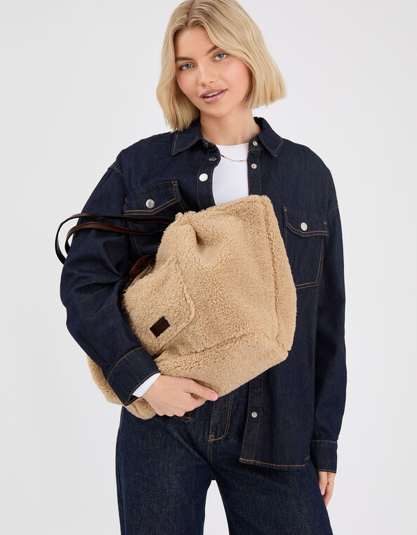 Reversible Borg Shoulder Bag, , large