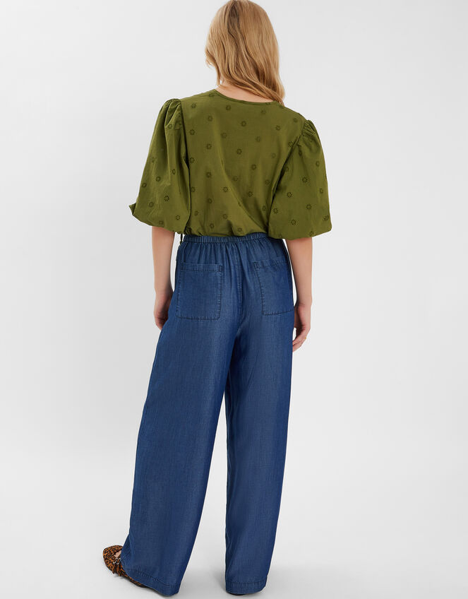 Chambray Wide Leg Trousers, Blue (BLUE), large