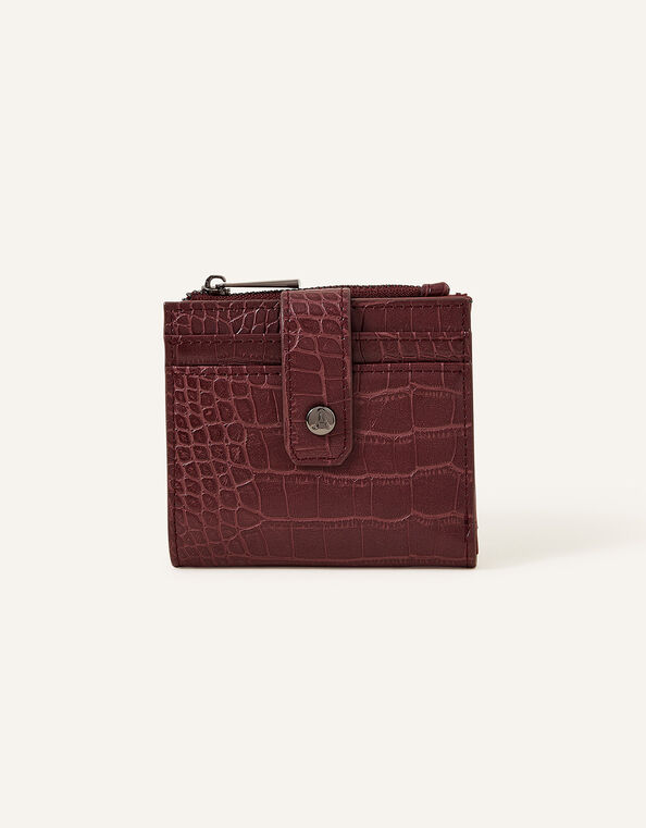 Faux Croc Zip Cardholder, Red (BURGUNDY), large