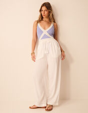 Lace Trim Wide Leg Beach Trousers, White (WHITE), large