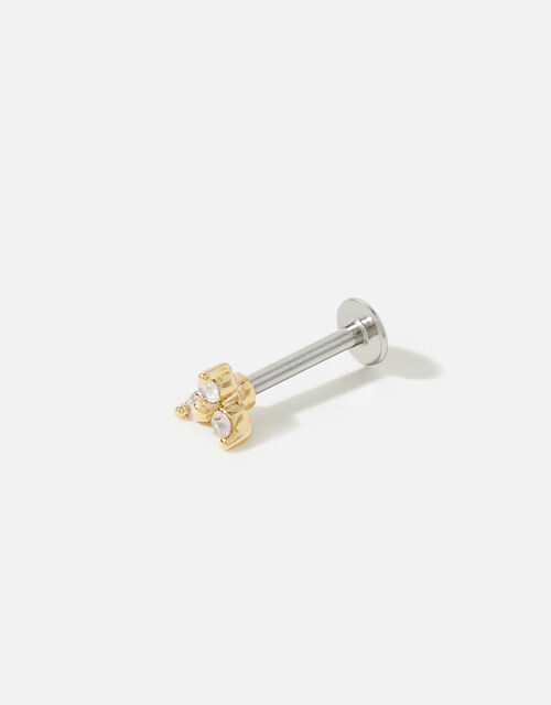 Gold-Plated Single Sparkle Stud Flat Back Earring, , large