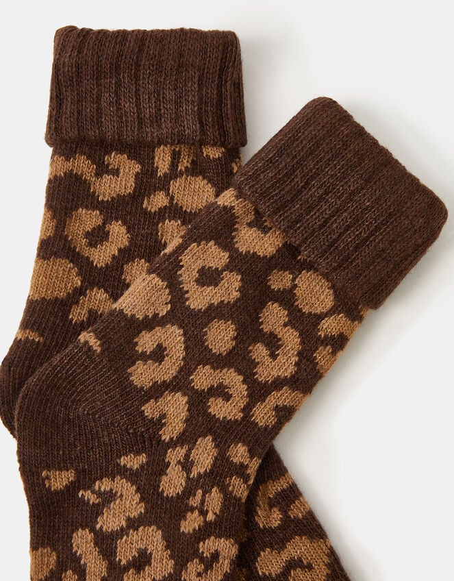 Leopard Print Knit Socks, , large