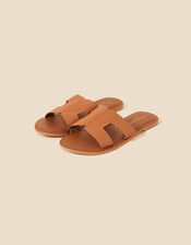 Wide Fit Cut-Out Leather Sliders, Tan (TAN), large