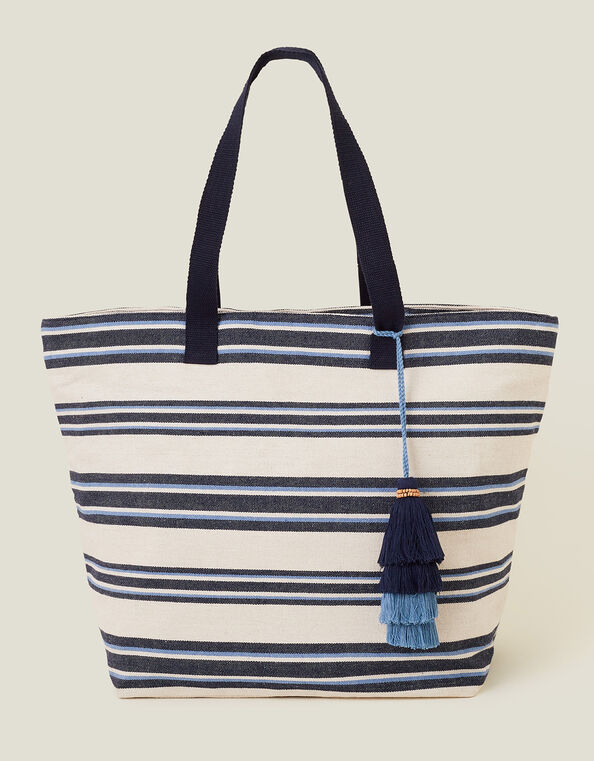 ONLY Off White Tote bag Black Stripes, Colorful Tote Bags