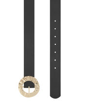 Hammered Metal Buckle Waist Belt, Black (BLACK), large