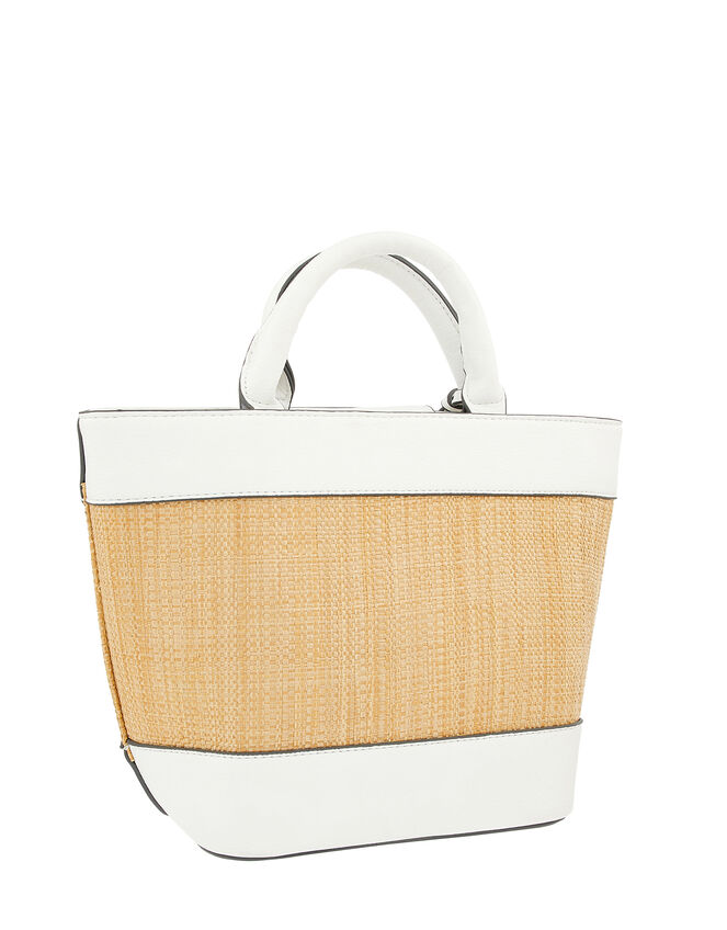 Raffia Stripe Shopper Bag, White (WHITE), large