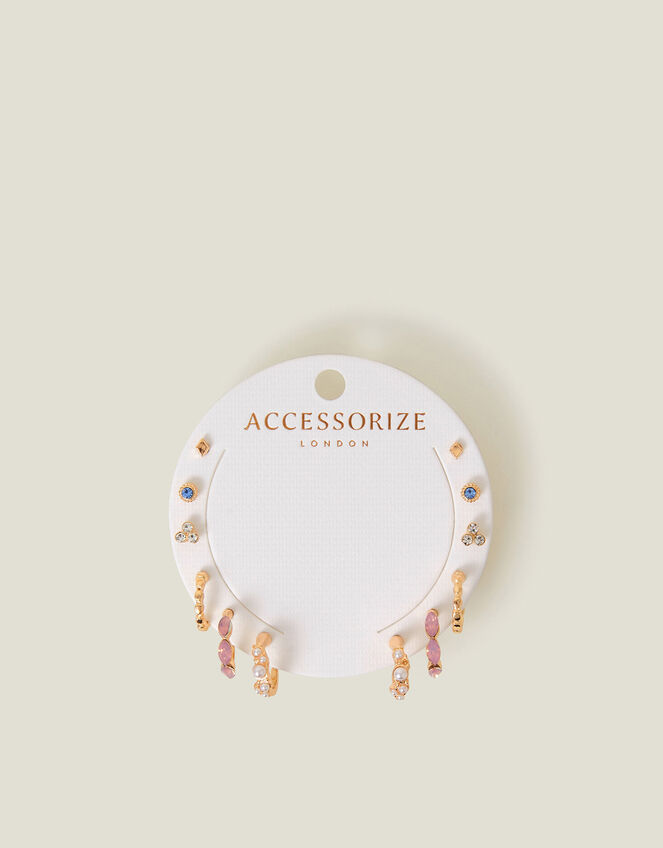 12-Pack Gemstone Pearl Stud and Hoop Earrings, , large