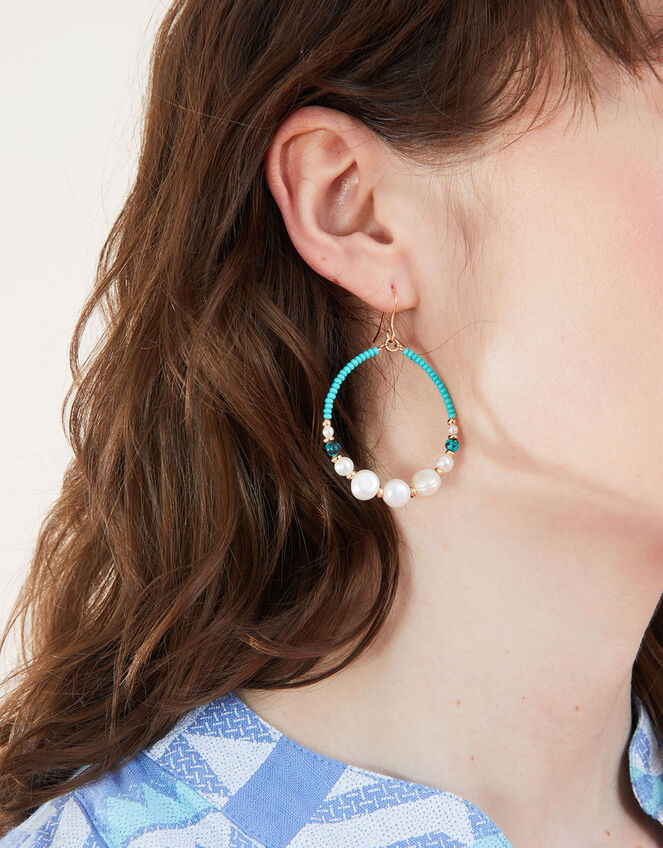 Pearl Beaded Hoops, , large