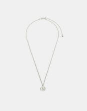 Sterling Silver-Plated Diamante Initial Round Pendant Necklace, Silver (ST SILVER), large