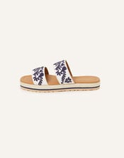 Embroidered Two Strap Sandals, Natural (NATURAL), large