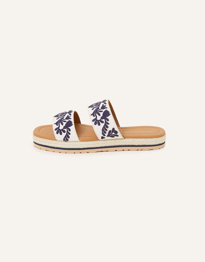 Embroidered Two Strap Sandals, Natural (NATURAL), large