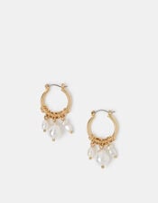 Pearl Charm Hoop Earrings, , large