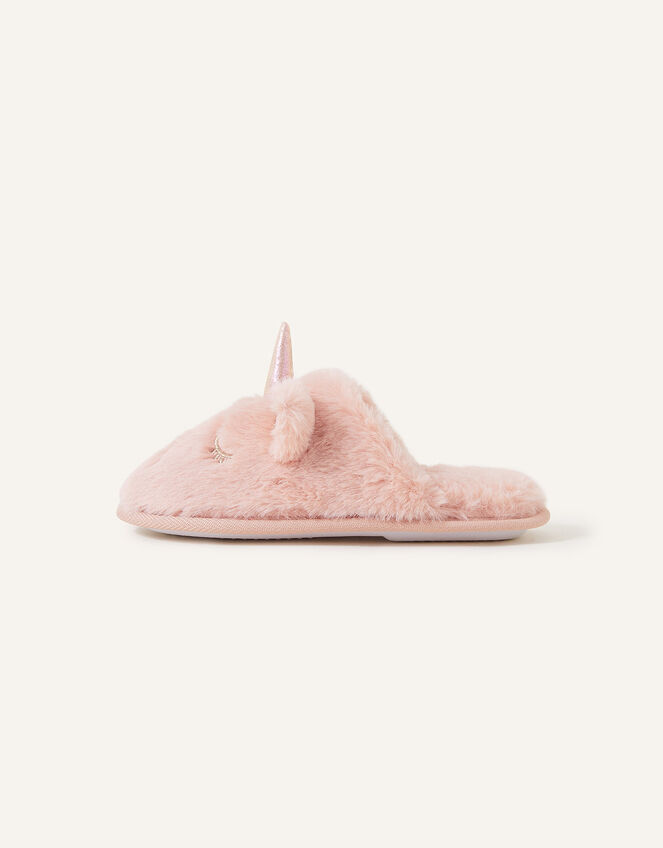 Fluffy Faux Fur Unicorn Mule Slippers, Pink (PINK), large