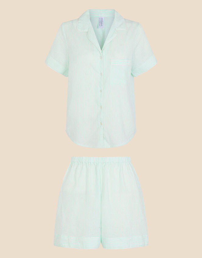 Seersucker Stripe Shorts Pyjama Set, Green (MINT), large