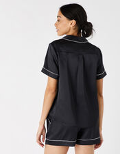 Satin Shirt and Shorts PJ Set , Black (BLACK), large
