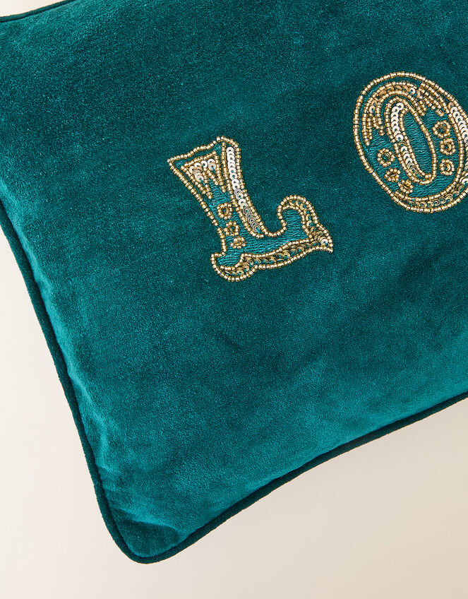 Embellished Love Velvet Cushion Cover, , large