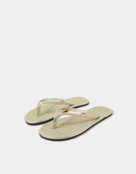 Braided Metallic Seagrass Flip Flops, Gold (GOLD), large
