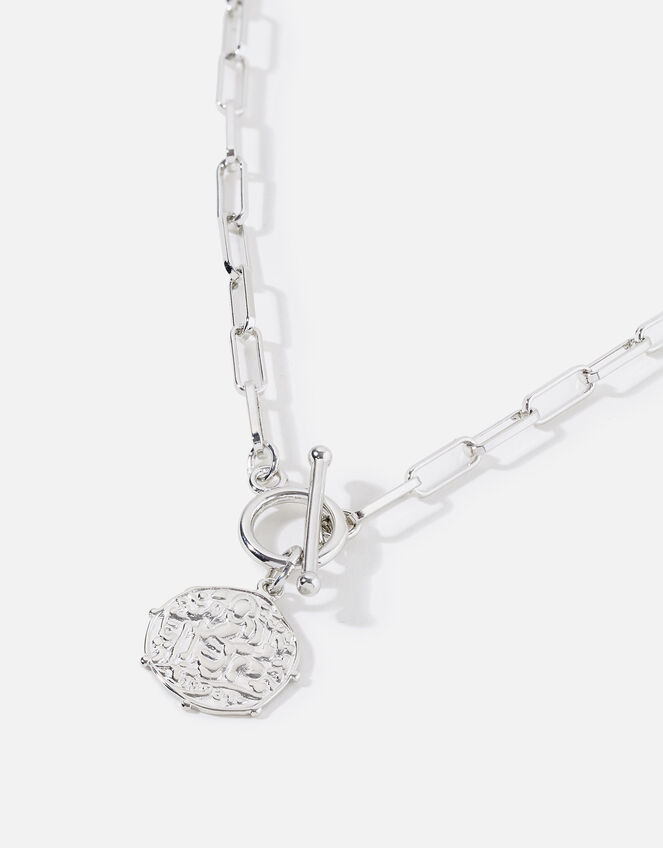 Platinum Plated T-Bar Coin Necklace, , large
