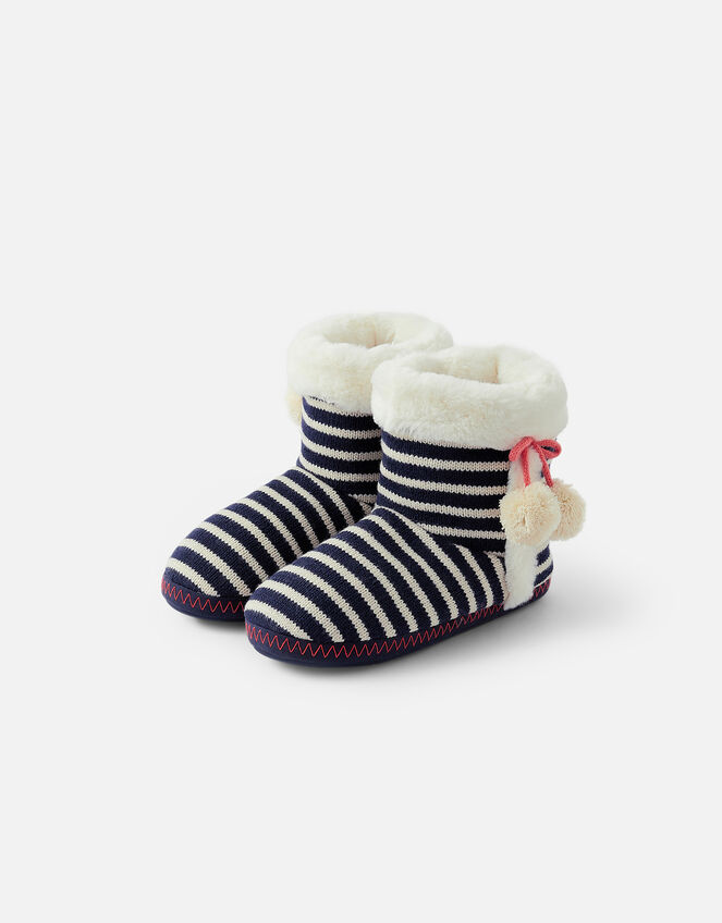 Nautical Knit Slipper Boots, Blue (NAVY), large