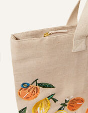 Orange and Lemon Embroidered Tote Bag, , large