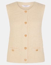 Heart Button Knit Waistcoat, Natural (NATURAL), large