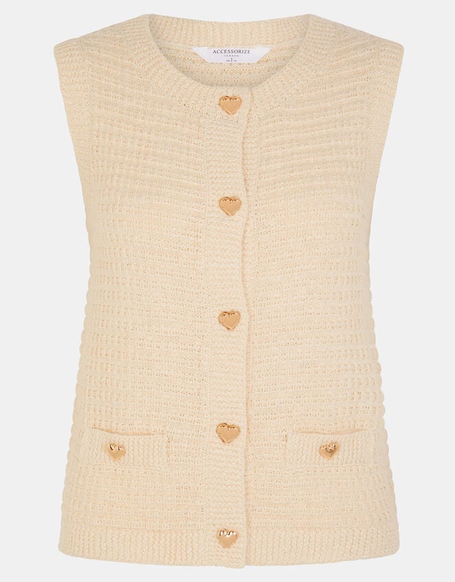 Heart Button Knit Waistcoat, Natural (NATURAL), large