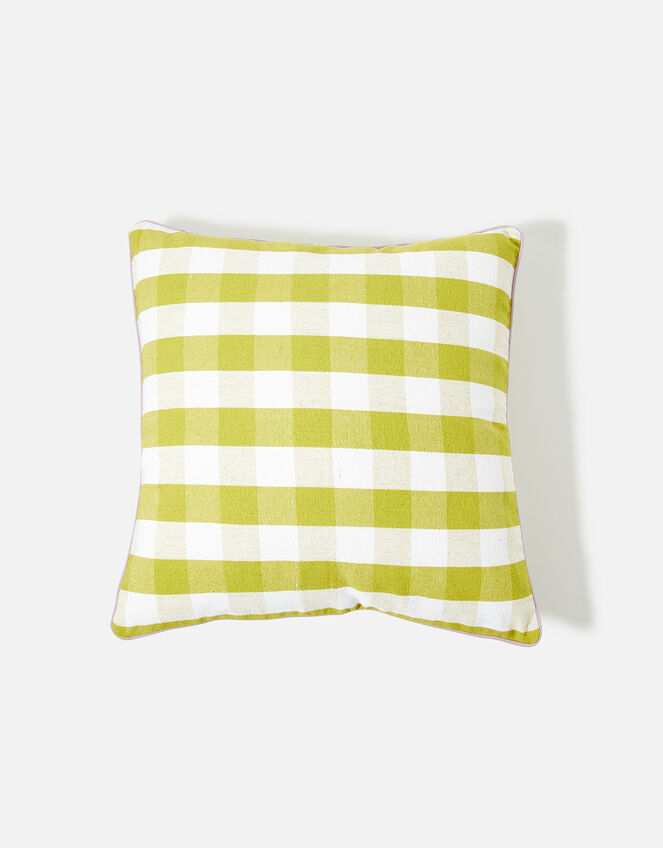Gingham Contrast Edge Cushion Cover, Yellow (YELLOW), large