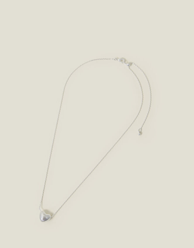 Sterling Silver-Plated Puff Heart Pendant, , large