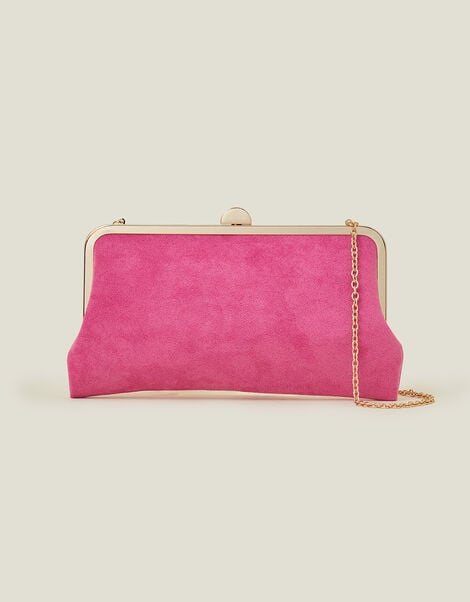 Curved Suedette Clip Frame Clutch Bag, Pink (PALE PINK), large