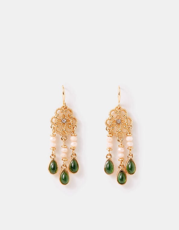 Filigree Beaded Drop Earrings, , large