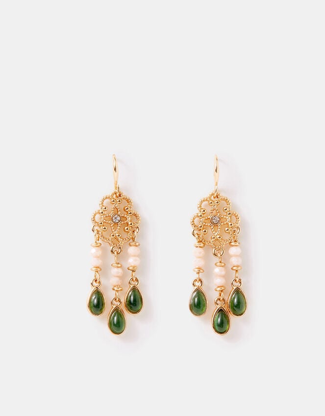 Filigree Beaded Drop Earrings, , large