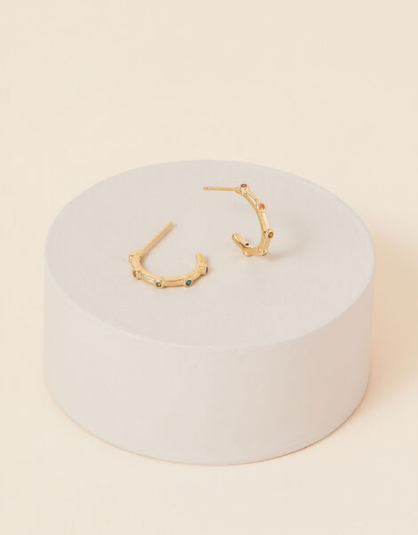14ct Gold-Plated Multi Gem Station Hoops, , large