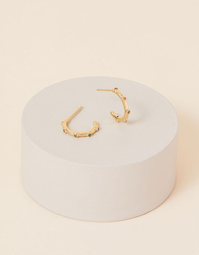 14ct Gold-Plated Multi Gem Station Hoops, , large