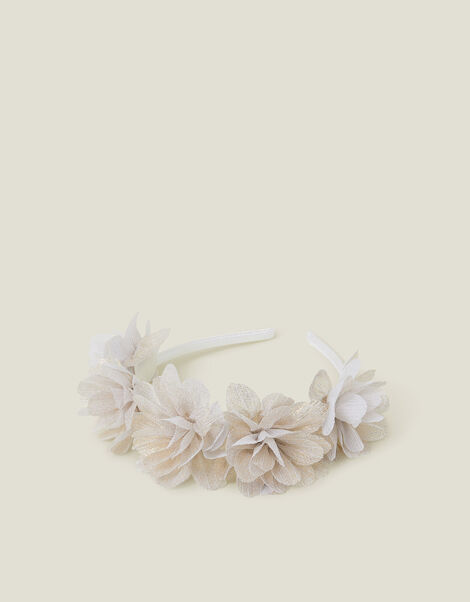 Girls Corsage Flower Crown Headband, Gold (GOLD), large